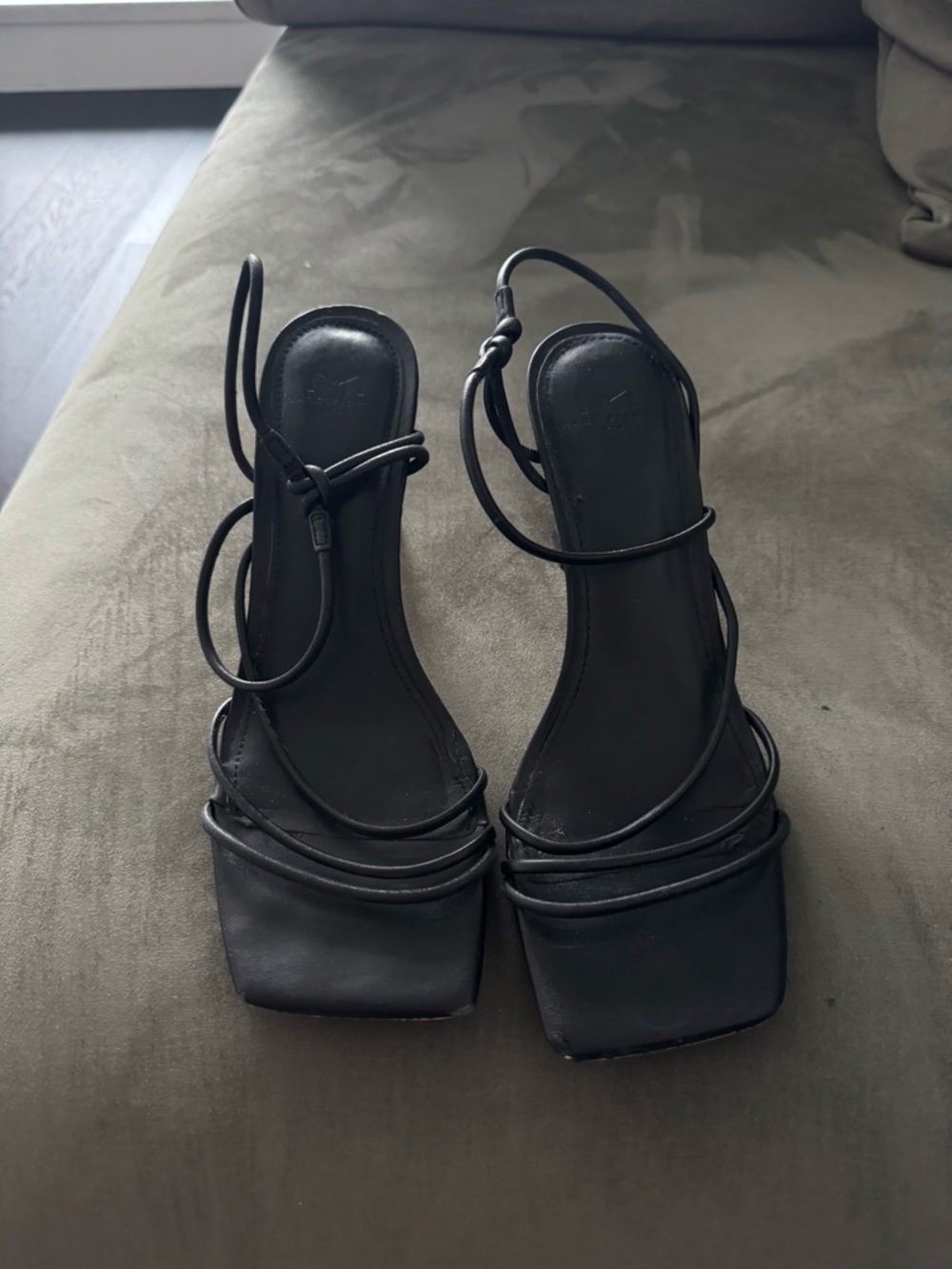 Marc Fisher Black Strappy Square-Toe Sandal Kitten Heel, Size 7.5